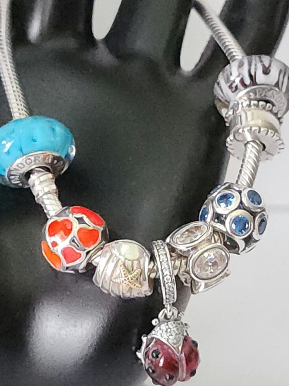 PANDORA “Lucky Ladybug” 7.5" Charm Bracelet 14K Gold Sterling Silver